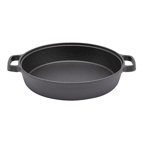 Poêle en fonte - Diamètre : 25 cm - Poêle en fonte avec double poignée - Pour barbecue à gaz et feu ouvert (1/5)
