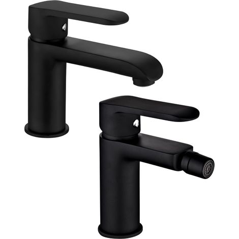 Coppia di miscelatore rubinetto bidet e miscelatore lavabo linea puma nero opaco (1/5)