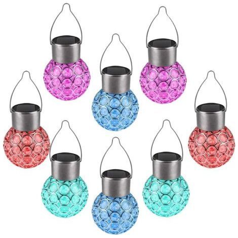 MSBD Set di 8 Lampade Solari da Giardino, Luci Sferiche ad Energia Solare per Uso Esterno, Lanterne LED a Sospensione per Decorazione di Giardini per Feste, Matrimoni, Alberi (Colore) (1/5)