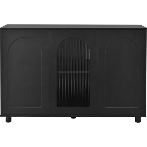 CAIziBuffet élégant et sobre en forme de U, noir, avec porte vitrée et design Rebounder pour la cuisine, le salon et la salle à manger. (1/5)