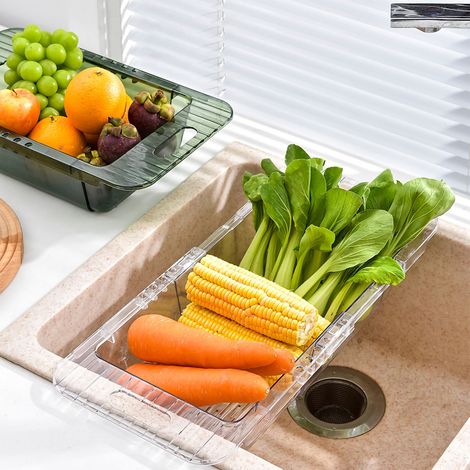 Ausziehbarer, transparenter Geschirrkorb für die Küchenspüle, Wasserbecken, Gemüseschublade, Aufbewahrungskorb für Geschirr, Obst und Gemüse, Abtropfkorb, ausziehbarer, transparenter Abtropfkorb für d (1/5)