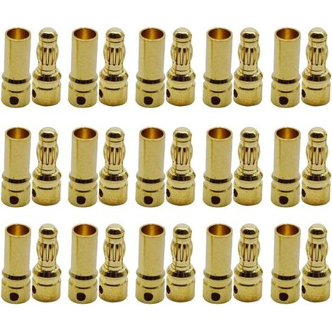 15 Paires 3.5mm Plaqué Or Connecteur Bullet, 3.5 mm Banane Fiche Remplacement de Connecteurs Bullet Mâle Femelle pour Batterie RC Lipo (1/5)