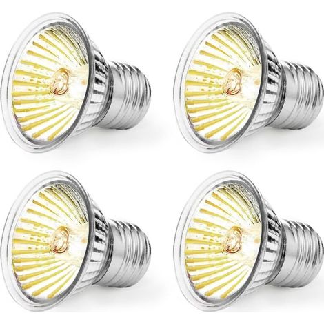 Lampadina riscaldante E27 UVA/UVB per terrario (tartarughe), 50 W, dimmerabile, 220 V, per serpenti, lucertole, anfibi e acquari (confezione da 4). (1/4)