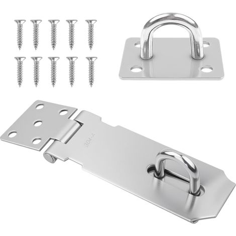 5 Pouces Loquet de Porte en Acier Inoxydable, Moraillon avec Vis, Fermoir Verrou de Sécurité Antirouille, Agrafe de Cadenas pour Armoires, Portes, Casiers, Intérieur Extérieur (1/5)