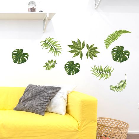 Sticker décoratif, illustration de feuilles tropicales vertes, 68 cm X 48 cm (1/5)