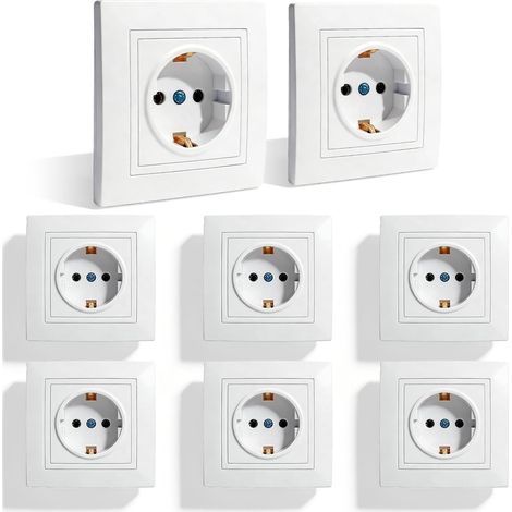 8 pcs Prise Electrique,Prise Electrique Murale, Multiprise, Prise Murale Prise murale Schuko 250 V - Pour salon, cuisine, bureau (82 mm x 82 mm) (1/5)