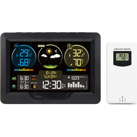 Station météo intelligente FJ3383M – Horloge, thermo, hygro intérieur/extérieur – Grand écran couleur – 1 capteur inclus (compatible 3) (1/5)