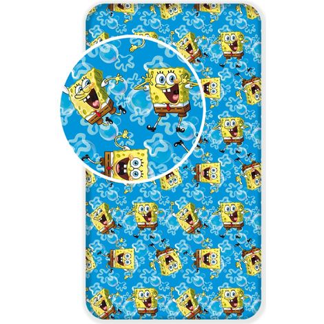 Drap en coton Bob l'éponge - 90 x 200 + 25 cm - Bleu - Livraison gratuite (1/2)
