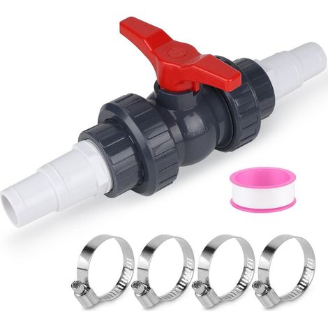 Robinet à boisseau sphérique en PVC pour piscine 32-38mm, vanne à boisseau sphérique 1 1/2" (50mm) avec raccord de tuyau