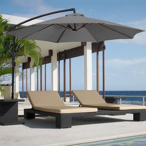 Parasol deplace hexagonal 2m exterieur 6 baleines acier toile UV 98 base pivotante resistance vent 60km h