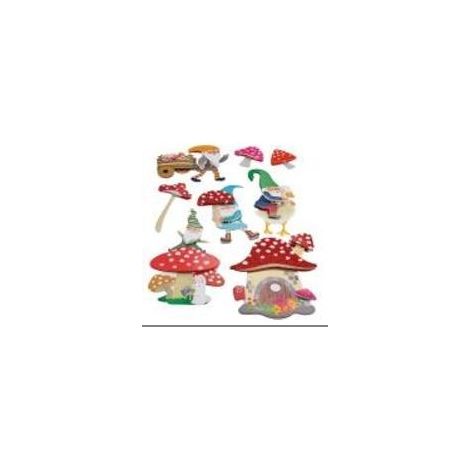 Décorations en papier autocollantes, gnomes 3D, 8 pièces