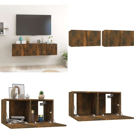 Mobili Porta TV Pensili 2 pz Rovere Fumo 60x30x30 cm - Mobili porta TV - Mobili in legno multistrato