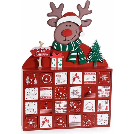 Calendario dell'Avvento in Legno con Renna Idea Regalo Altezza 38 Cm (1/3)