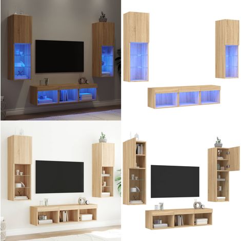 5-tlg. Wohnwand mit LED-Beleuchtung Sonoma-Eiche Holzwerkstoff - LED-Beleuchtung - TV-Schrank (1/5)
