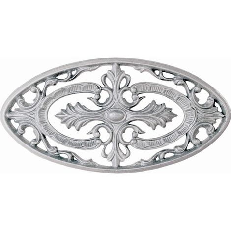 Palmette en fonte zinguée en forme d'ovale avec motifs feuilles- Hauteur 170mm Longueur 340mm - À visser dans taraudage M5 (4,2mm) - DECO FER FORGE (1/2)