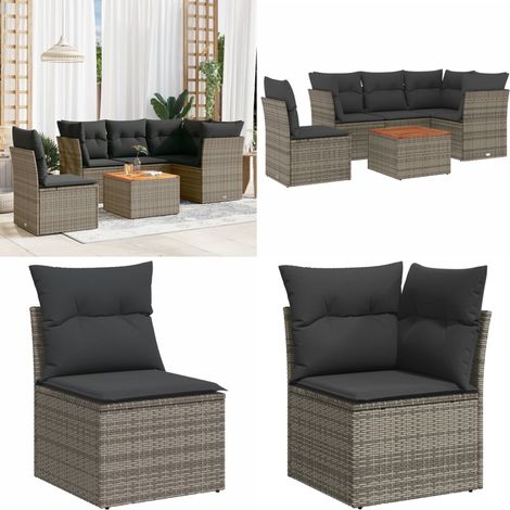 6-tlg. Garten-Sofagarnitur mit Kissen Grau Poly Rattan - Gartenmöbel Set - PE-Rattan Möbel - Outdoor Sofa - Esstisch - Lounge Set - Home & Living (1/5)
