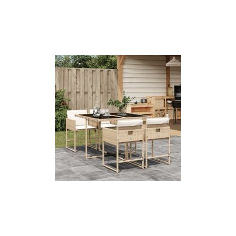 Ensemble à manger de jardin avec coussins 5pcs Beige poly rotin (1/5)