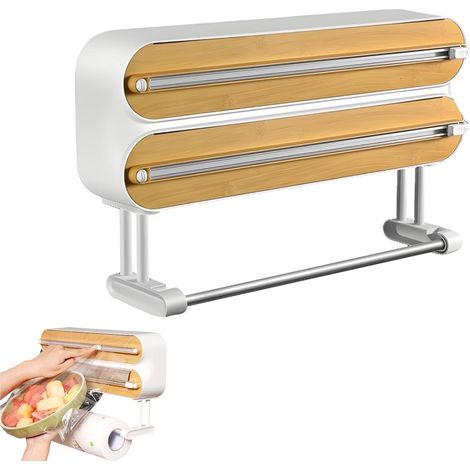 Distributeur papier d aluminium bois distributeur universel amélioré support rouleaux cuisine distributeur magnétique papier essuie (1/4)