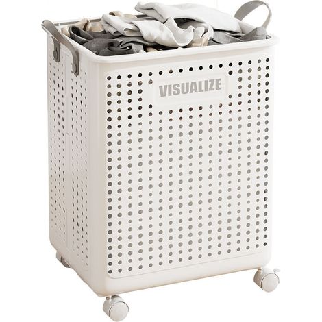 Cesto de ropa con ruedas, carrito de lavandería plegable grande con ruedas, cesto de ropa deslizante, organizador multifuncional para ropa sucia, 46 x 38 x 22 cm, blanco -Crezuo