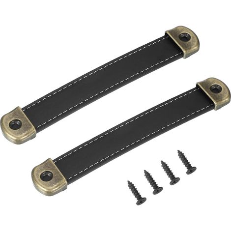 Poignées De Tiroir En Cuir 5.6" Avec Feuille De Fer, 2 Pièces Poignées De Malle En Lanière De Cuir Boutons De Meuble Remplacement De Quincaillerie Avec Vis 18mm, Noir (1/5)