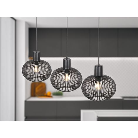 Pendelleuchte GILA 3-flammig mit Gitter Lampenschirmen Schwarz, Breite 120cm