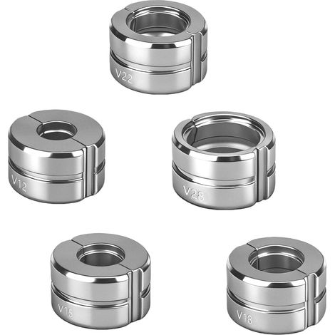 Mâchoires de Sertissage Tubes 12-28mm-Finition Chromée Argentée - 5 Inserts 12/15/18/22/28mm-Acier Chrome 40 HRC 48-55 Anti-Usure - Profil V-Compatible Manuelles/Électriques- Pour TubesCuivre et Inox (1/5)
