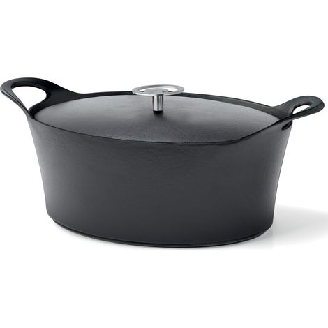 Volcan - Cocotte ovale 29cm fonte de fer émaillée noire avec couvercle (1/2)