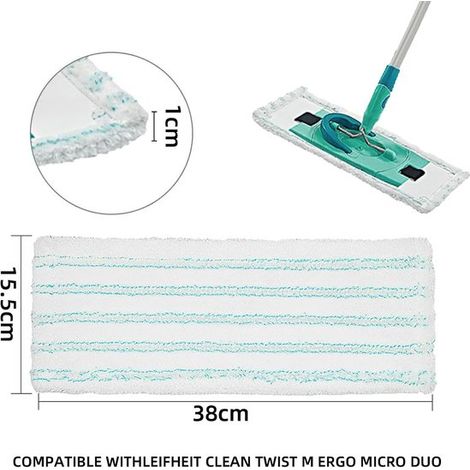3 pezzi，Panno di ricambio in microfibra per mocio，Ricarica per mocio，Adatto per Leifheit Clean Twist M，38 x 15,5 cm，Utilizzo a secco e bagnato (1/4)