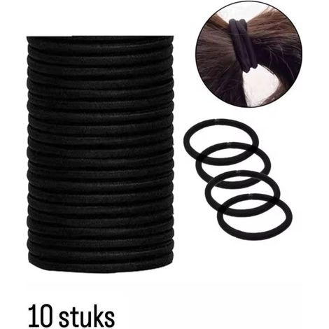 Lot de 10 élastiques à cheveux solides - Bandeau queue de cheval réglable - Accessoires cheveux noirs - Pour coiffure (1/4)