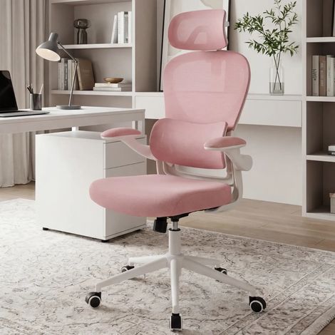 Wahson Ergonomischer Bürostuhl mit Kopfstütze & Lendenstütze, integrierte Lendenwirbelstütze, hochklappbare Armlehnen drehbarer Computerstuhl, Rosa (1/5)