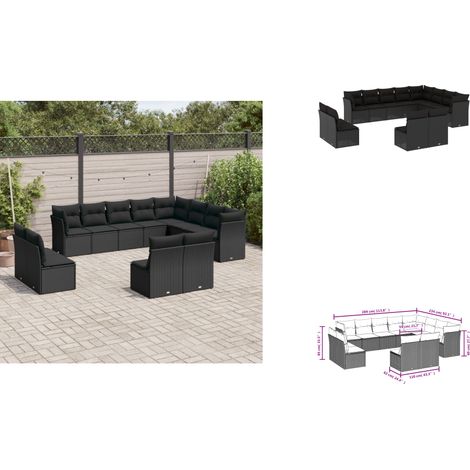 12-tlg. Garten-Sofagarnitur mit Kissen Schwarz Poly Rattan - Gartenmöbel - Rattan Möbel - Lounge Set - Gartenlounge - Außengartenmöbel (1/3)