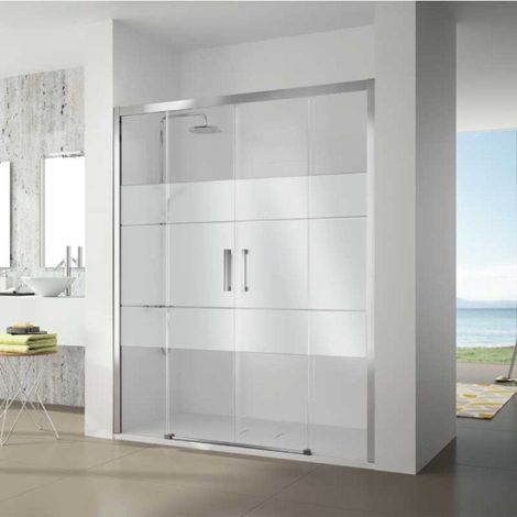 Paroi de douche 2 verres fixes + 2 portes coulissantes S400 verre sérigraphié 140 cm Paroi latérale : 76.5 - 79 cm
