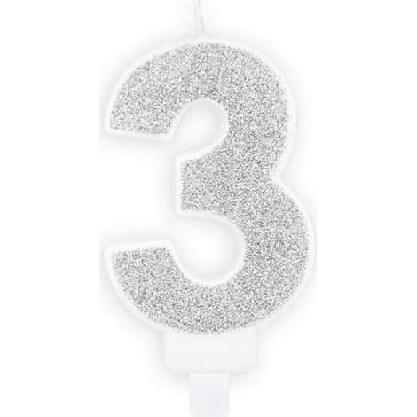 Vela número "3" con purpurina plateada (1/2)