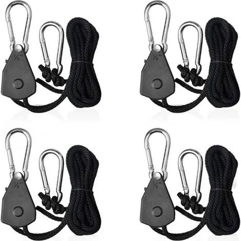 Ratchet Tensioner, 4 Pieces Adjustable Ratchet Ropes with 1/8 Hooks, Shade Sail Tensioner, Ratchet Strap Rope for Lamp or P