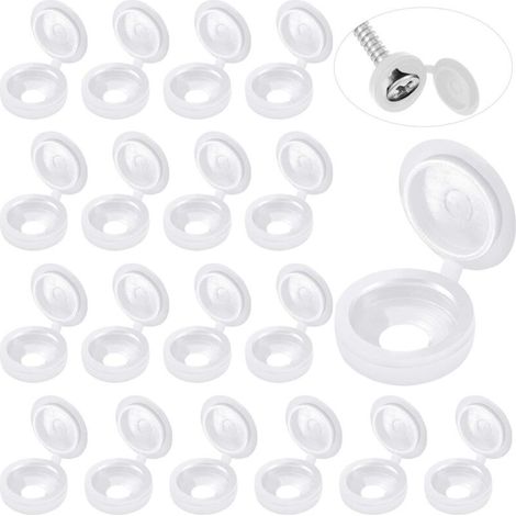 Lot de 100 cache-vis à charnière en plastique – Couleur blanche – Pour vis de 4 mm – Installation rapide et esthétique
