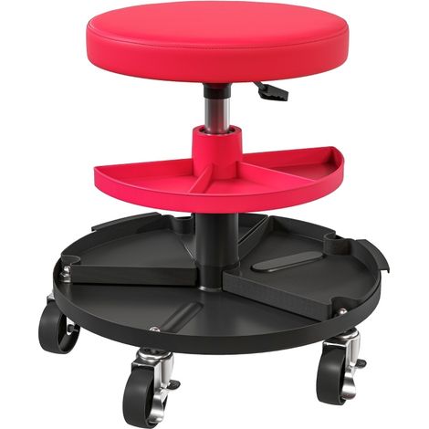 Tabouret d’atelier rouge avec roulettes, hauteur réglable 40-51 cm, charge jusqu’à 135 kg (1/5)