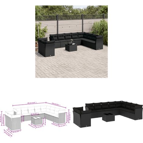 11-tlg. Garten-Sofagarnitur mit Kissen Schwarz Poly Rattan - Gartenmöbel Set - PE-Rattan Möbel - Outdoor Sofa - Esstisch - Lounge Set - Home & Living (1/3)