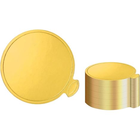 Supports à gâteau ronds dorés 9 cm, lot de 20 cake boards en carton 2 mm, semelles à pâtisserie pour mini gâteaux, mousse, cupcakes et desserts (1/5)