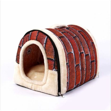 [NEVER USED] 2-in-1 Pet Nest - Soft and Warm - Non-Slip - Foldable - Winter and Summer - Soft and Comfortable Sleeping Bag - Size S: 13.8' x 11.4' - Retro Red Brick