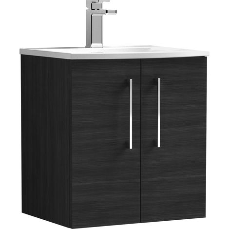 Balterley Modern Bathroom 2 Soft Close Door Wall Hung Vanity & Curved Basin, Charcoal Black, 500mm