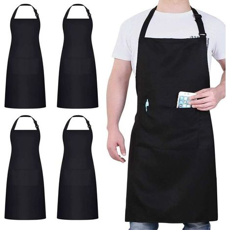 4 Pack Chef Tabliers, Noir Tablier avec 2 Poches, Etanche Réglable Tablier pour Homme Femme,Tablier Cuisine Professionnel pour Cuisine, Jardinage, Restaurant, Barbecue, Café (1/5)