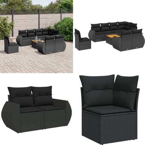 Salon de jardin 9 pcs avec coussins noir résine tressée - Ensemble Salon De Jardin - Meuble Extérieur - Mobilier De Jardin - Salon De Jardin Pliable - Set Salon De Jardin - Home & Living (1/5)