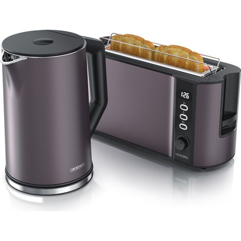 Arendo 2-teiliges Frühstücks-Set, 1,5L Edelstahl Wasserkocher, 2-Scheiben Langschlitz Toaster, Grau (1/5)