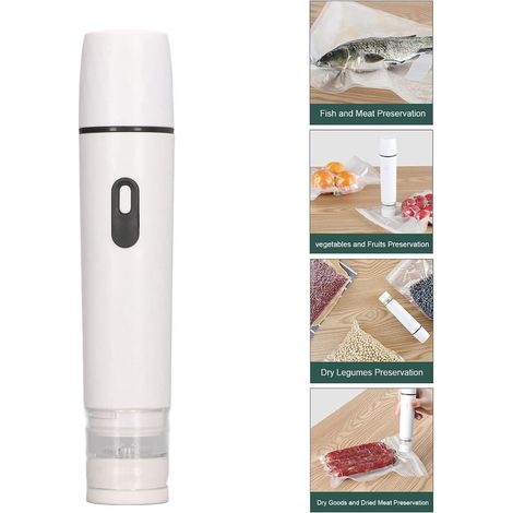 Minibomba de vacío manual recargable con carga USB, extractor de bolsas de vacío portátil de un solo botón en color blanco (1/5)