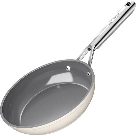 Poêle en céramique induction 20cm, DiamondTitan antiadhésif, résistant au four, beige