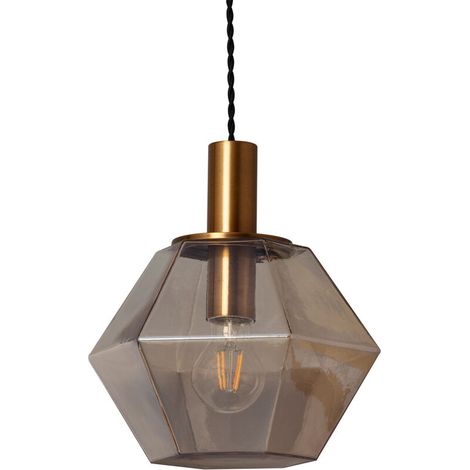 – Suspension en verre ambre Diamound – Type d'ampoule E27 – Pour éclairage personnalisé – Utilisation dans salons, cuisines, bureaux (1/5)