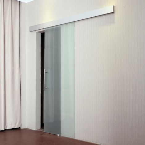 Puerta Corredera de Cristal 90x205 cm Puerta Corrediza Deslizante con Riel de Cristal de Seguridad Translúcido (1/5)