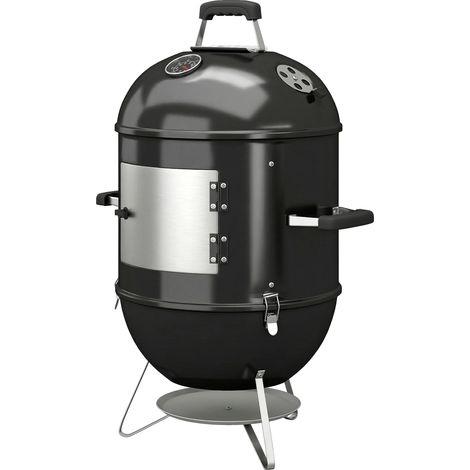 3-in-1-Smoker mit 3 Rosten, integriertem Thermometer, einstellbarer Belüftung, 62,5 x 47,5 x 91 cm, schwarz