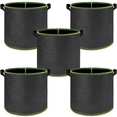 BUNTHAUS Lot de 5 sacs de culture pour légumes, sacs de plantation avec poignée, en tissu non tissé, diamètre 40 cm, hauteur 30 cm, respirant et perméable à l'eau pour sac de plantes (37 litres) (1/5)