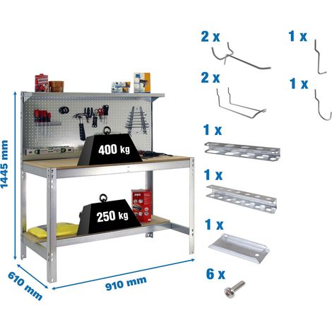Simonrack Arbeitsstation ohne Schrauben Galva und Holz 144,5 cm